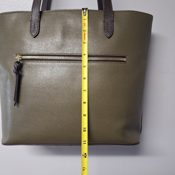 Dooney & Bourke Leather Tote Bag Olive Green Shopper Purse Tassel Double Handle - Picture 13 of 15